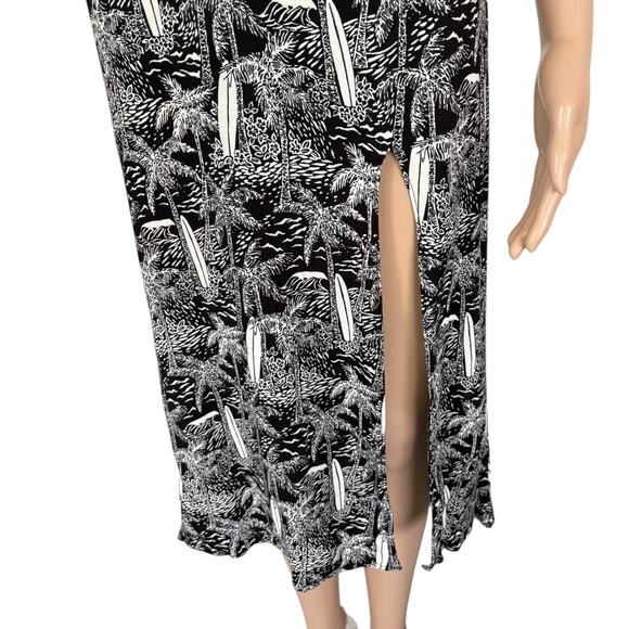 Reformation Slip Crimini Midi Dress 2 Black White Palm Tree Surfboard Slit - Picture 3 of 7